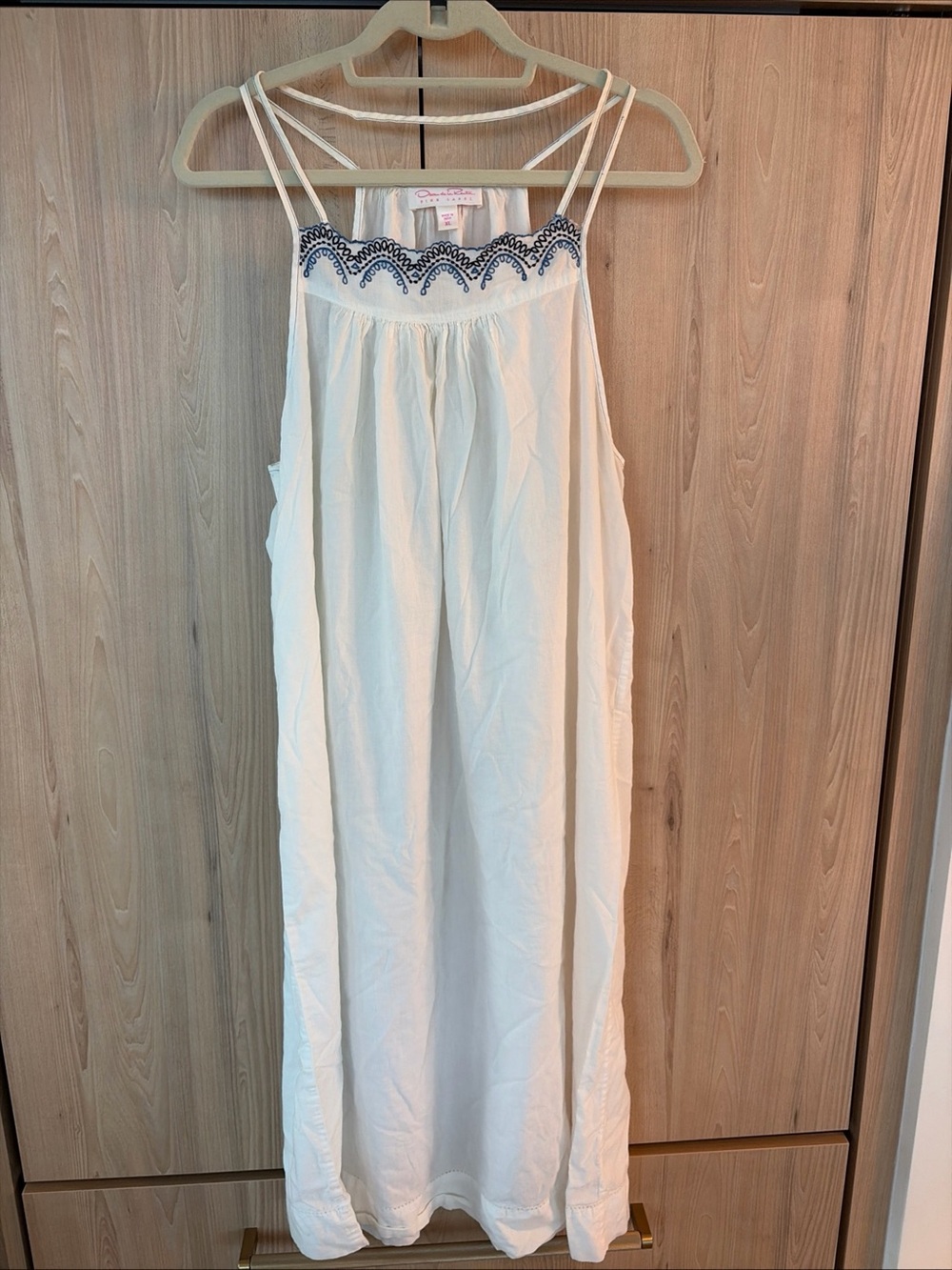 Oscar De La Renta Pink Label XL Embroidered Slip Dress Nightgown Vintage